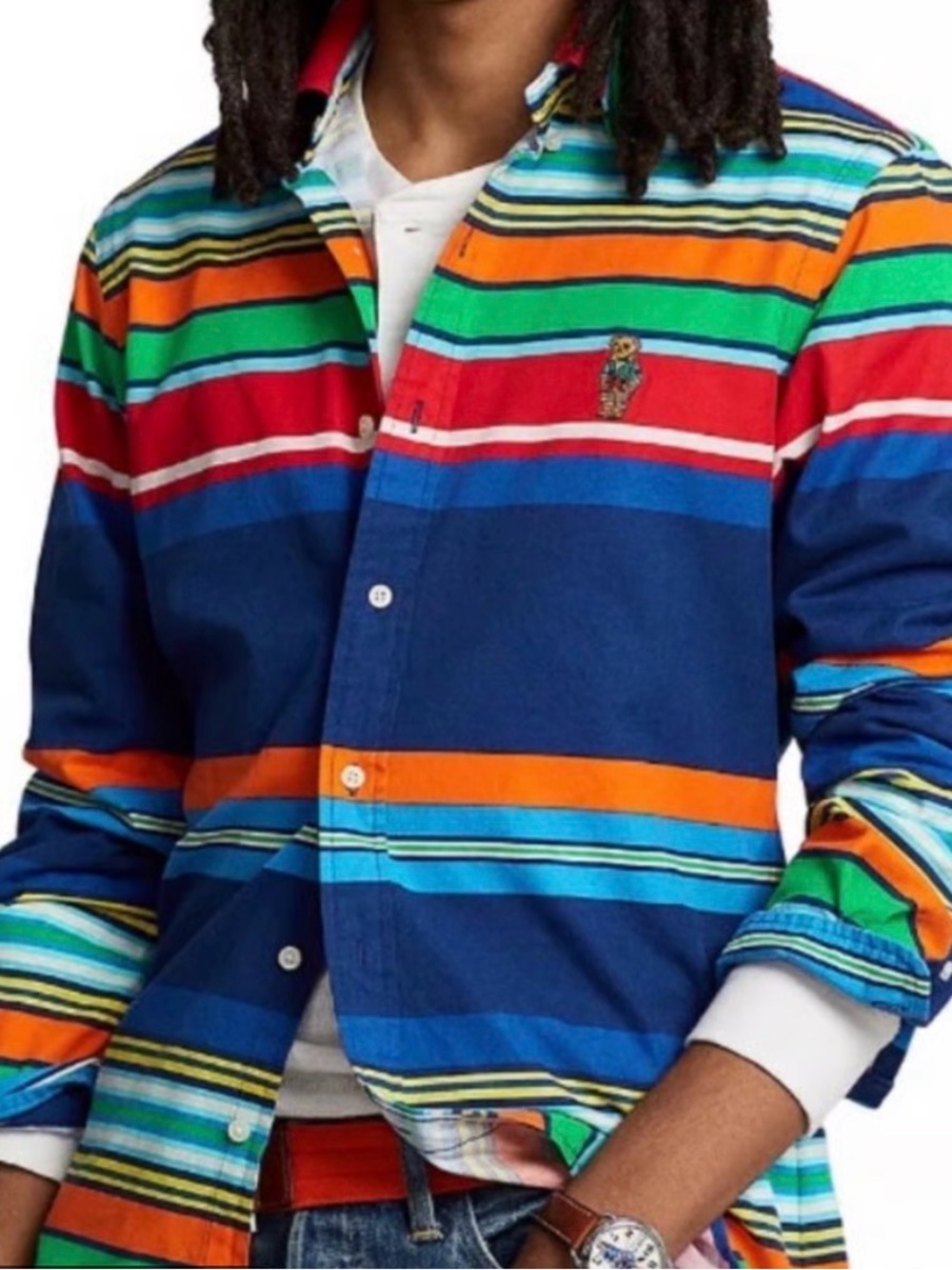 Polo Ralph Lauren Polo Bear Multicolor Striped Oxford Shirt L - Picture 7 of 7